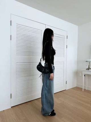 Dart Balloon Curve Fit Jeans Washed Denim Pants