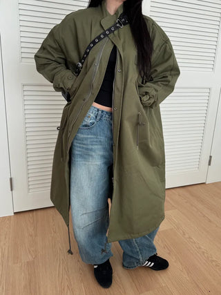 fishtail oversized 3-ounce quilted long parka safari jacket