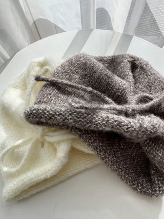 gradation shirring ribbon knit beanie