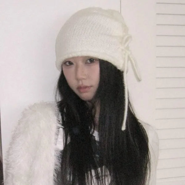 gradation shirring ribbon knit beanie