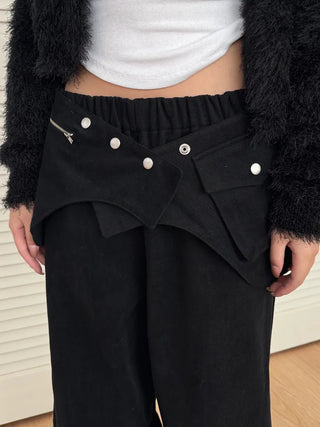 pocket wrap banding wide pintuck pants