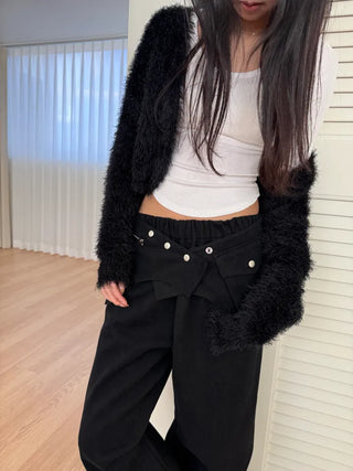 pocket wrap banding wide pintuck pants