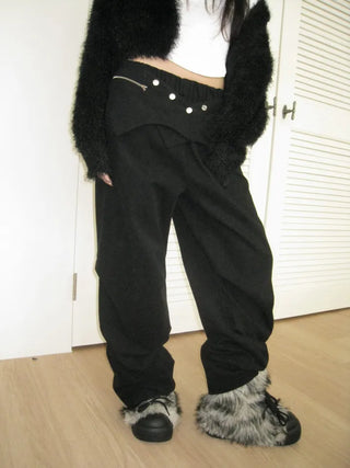 pocket wrap banding wide pintuck pants