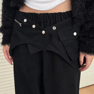 pocket wrap banding wide pintuck pants