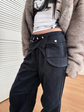 pocket wrap banding wide pintuck pants