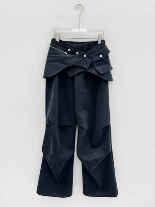 pocket wrap banding wide pintuck pants