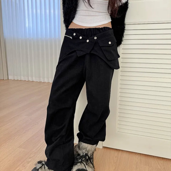 pocket wrap banding wide pintuck pants