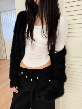 No-shedding Hitch Crop Moist Hairy Angora Knit Fur Cardigan CD