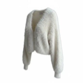 No-shedding Hitch Crop Moist Hairy Angora Knit Fur Cardigan CD