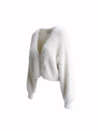 No-shedding Hitch Crop Moist Hairy Angora Knit Fur Cardigan CD