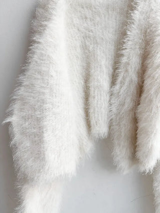 No-shedding Hitch Crop Moist Hairy Angora Knit Fur Cardigan CD