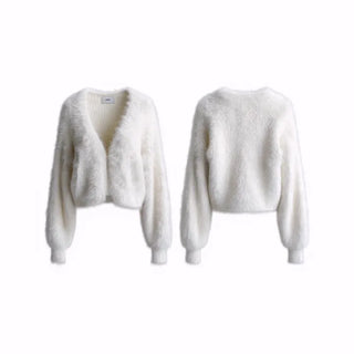 No-shedding Hitch Crop Moist Hairy Angora Knit Fur Cardigan CD