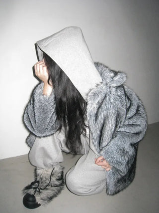 city setup big hood two-way zipper loose fit oversized hooded zip-up