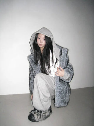 city setup big hood two-way zipper loose fit oversized hooded zip-up