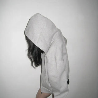 city setup big hood two-way zipper loose fit oversized hooded zip-up