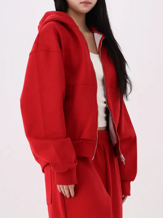 city setup big hood two-way zipper loose fit oversized hooded zip-up