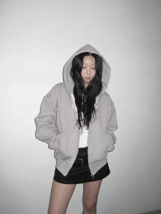 city setup big hood two-way zipper loose fit oversized hooded zip-up