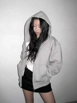 city setup big hood two-way zipper loose fit oversized hooded zip-up