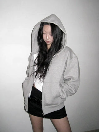 city setup big hood two-way zipper loose fit oversized hooded zip-up