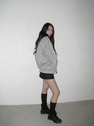 city setup big hood two-way zipper loose fit oversized hooded zip-up