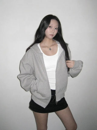 city setup big hood two-way zipper loose fit oversized hooded zip-up