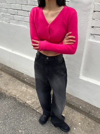 Black washed wide denim pants