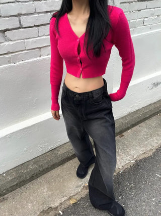 Black washed wide denim pants