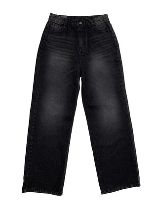 Black washed wide denim pants