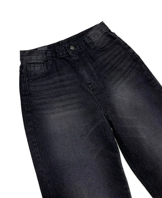 Black washed wide denim pants
