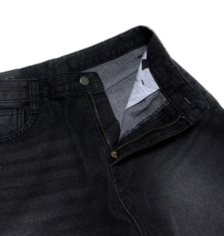 Black washed wide denim pants