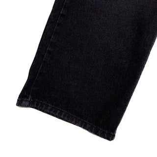 Black washed wide denim pants