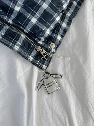 Duck down high-neck shibori blue check short padding