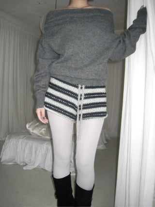 striped wool knit shorts winter shorts