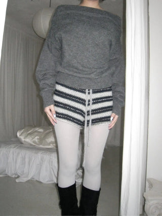 striped wool knit shorts winter shorts