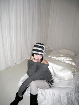 striped wool knit shorts winter shorts