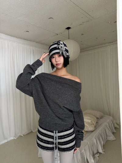 striped wool knit shorts winter shorts