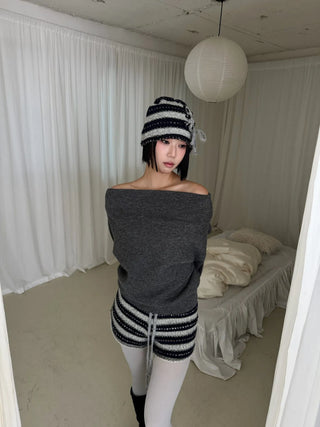 striped wool knit shorts winter shorts