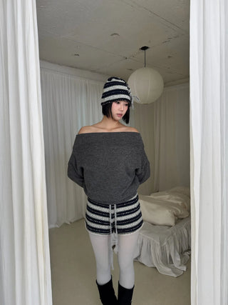 striped wool knit shorts winter shorts