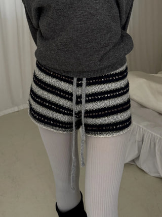 striped wool knit shorts winter shorts