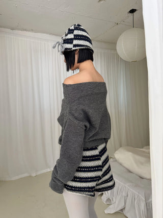striped wool knit shorts winter shorts