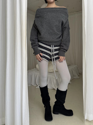 striped wool knit shorts winter shorts