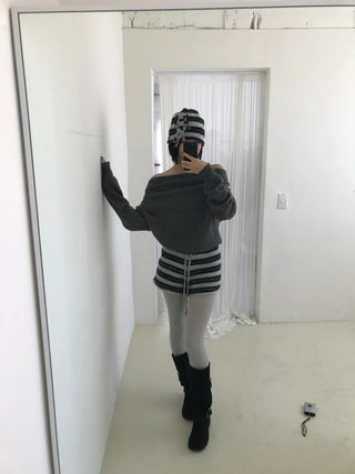 striped wool knit shorts winter shorts