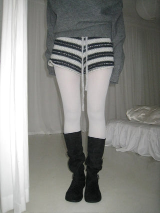 striped wool knit shorts winter shorts