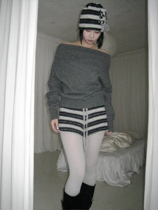striped wool knit shorts winter shorts