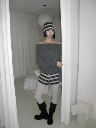 striped wool knit shorts winter shorts