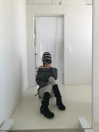 striped ribbon knit beanie