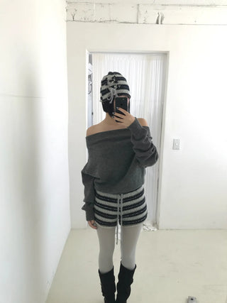 striped ribbon knit beanie