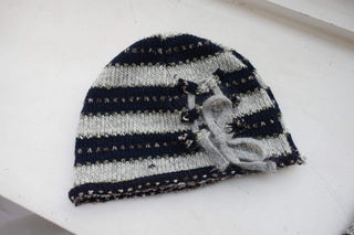 striped ribbon knit beanie