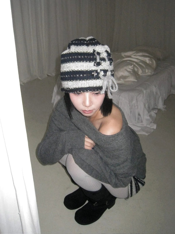 striped ribbon knit beanie