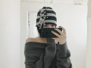 striped ribbon knit beanie